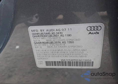 2012 Audi Q5 2.0T Premium from USA, damaged, VIN WA1CFAFP0CA019856